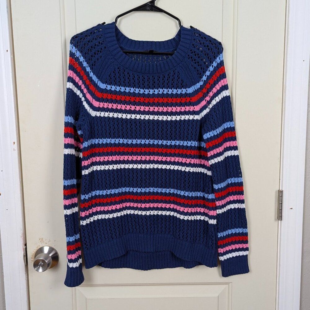 TALBOTS | Navy Striped Open Knit Cotton Sweater Size Medium